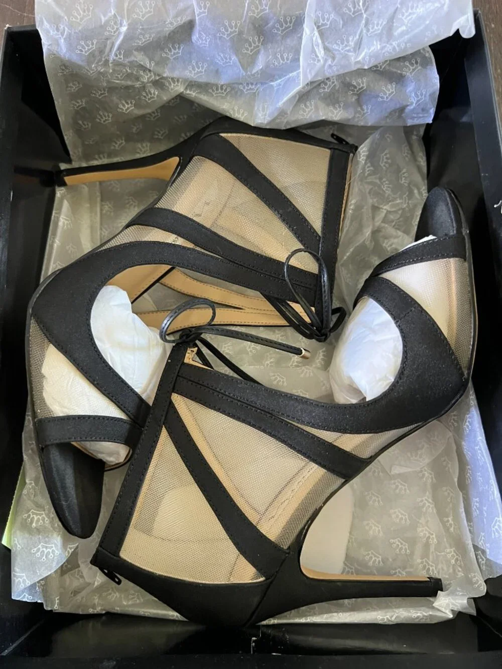 Nina Cherie-YM Black Satin Mesh Heels Size 8.5 Womens